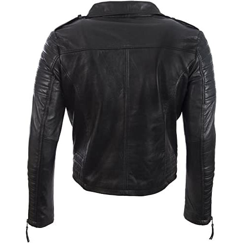 Men’s Real Leather Asymmetric Zip Fashion Biker Jacket
