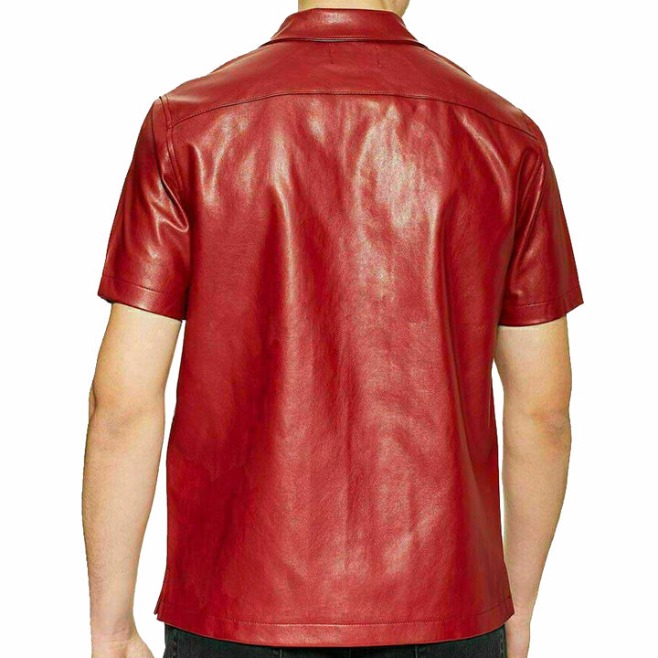 Men's Red Genuine Lambskin Leather Shirt