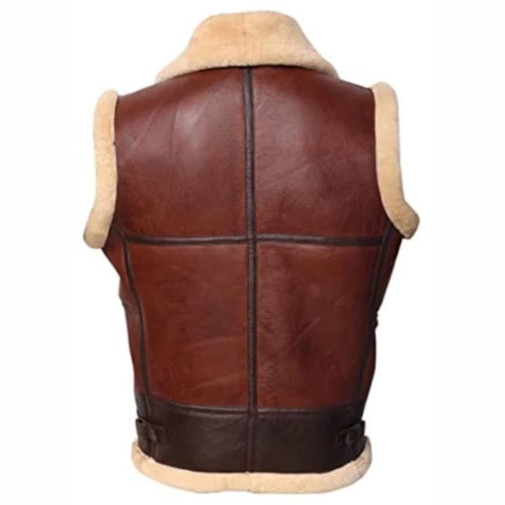 Men's Reddish Brown Faux Shearling Sheepskin Leather Vest