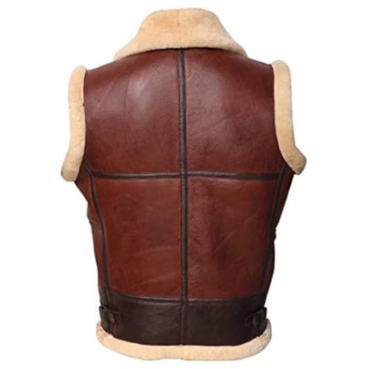 Men's Reddish Brown Faux Shearling Sheepskin Leather Vest