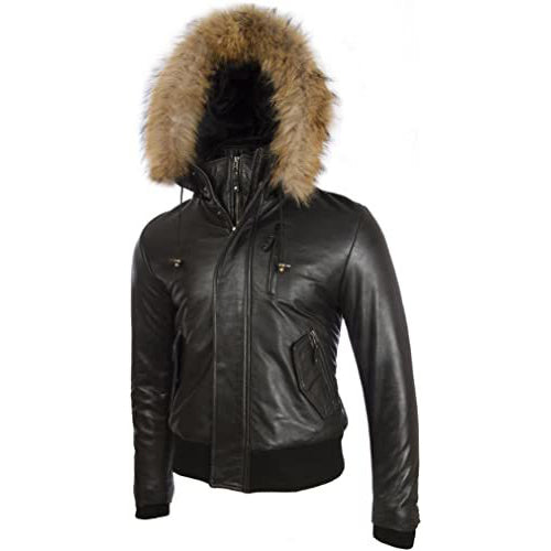 Men's Removable Hood Vintage Leather Biker Jacket