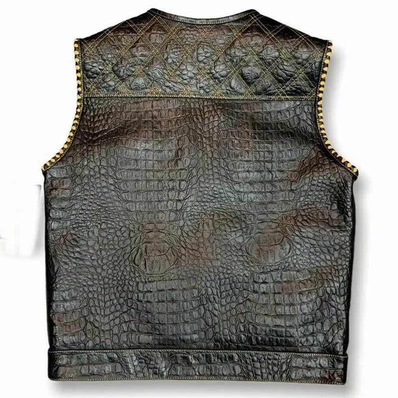 Men's Snake Yellow Diamond Quilted Motorcycle Biker Vest