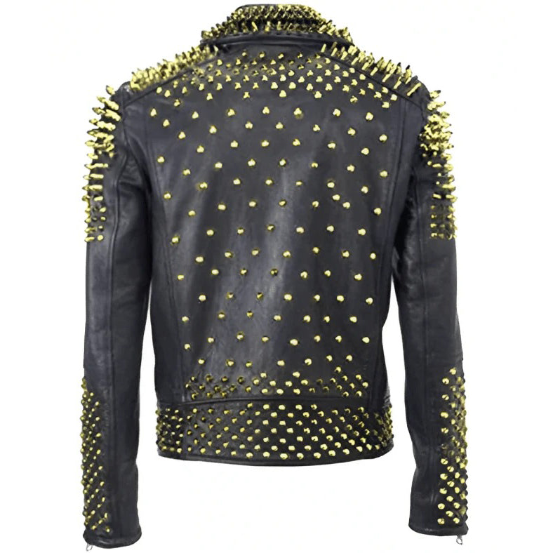 Men's Studded Biker Leather Jacket Black