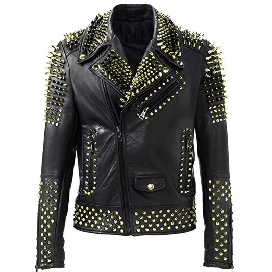 Men's Studded Biker Leather Jacket Black Men's Studded Biker Leather Jacket Black
