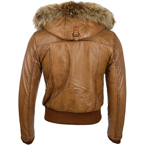 Men's Tan Brown Leather Biker Jacket with Removable Hood