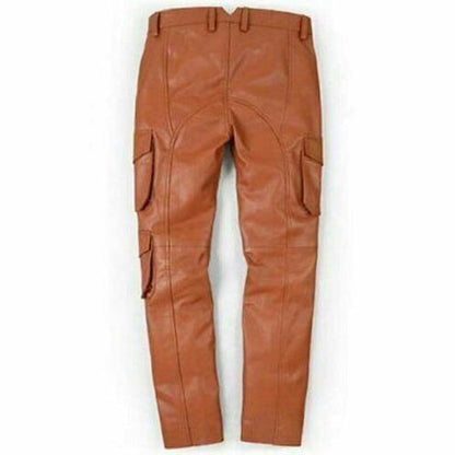 Men's Tan Cargo Style Leather Pant