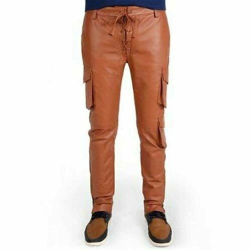 Men's Tan Cargo Style Leather Pant