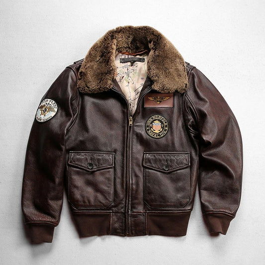 Men's Vintage Aviator Leather Jacket with Shearling Collar