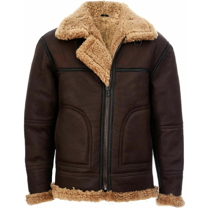 Men's Vintage Brown B3 Aviator Shearling Sheepskin Flying Jacket