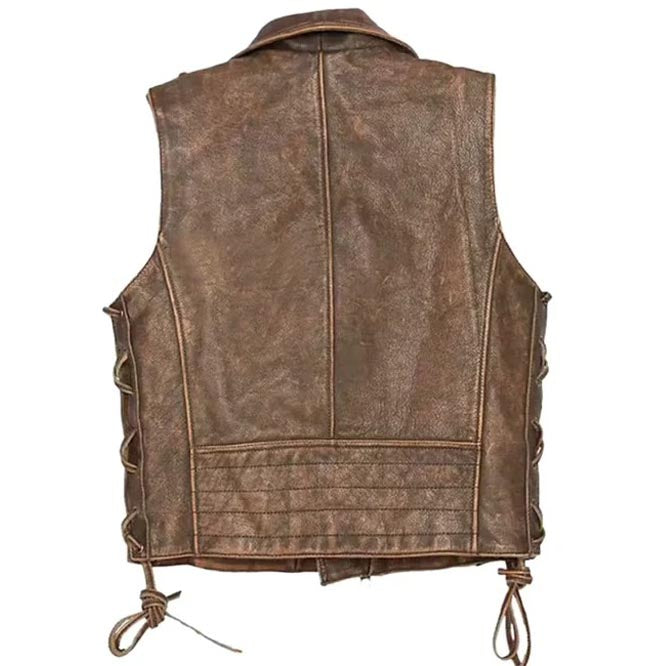 Men's Vintage Brown Leather Biker Vest