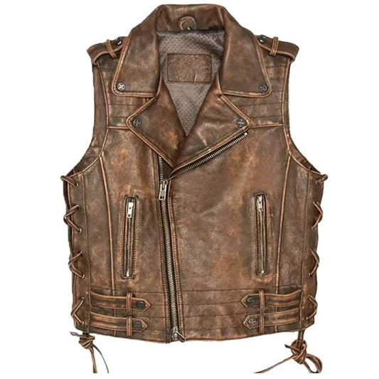 Buy Best Men's Vintage Brown Leather Biker Vest Online