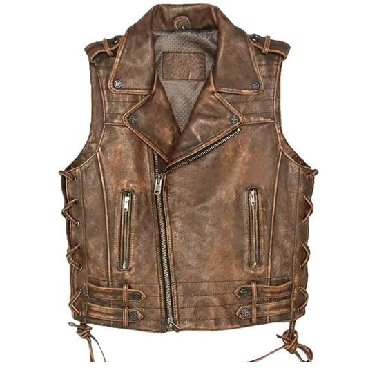 Men's Vintage Brown Leather Biker Vest Buy Best Men's Vintage Brown Leather Biker Vest Online