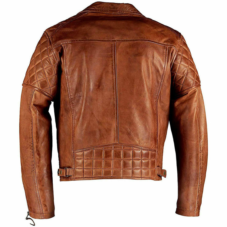 Men's Vintage Distressed Brown Leather Cafe Racer Jacket