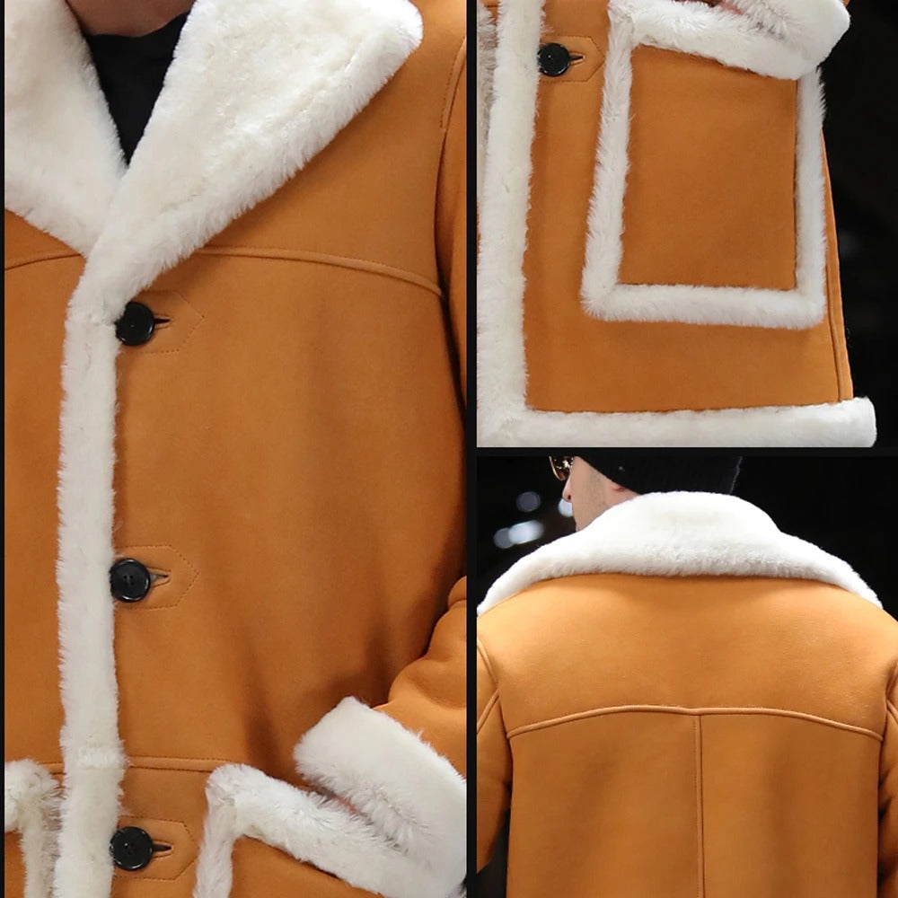 Men's Yellow Sheepskin Shearling Long Fur Coat