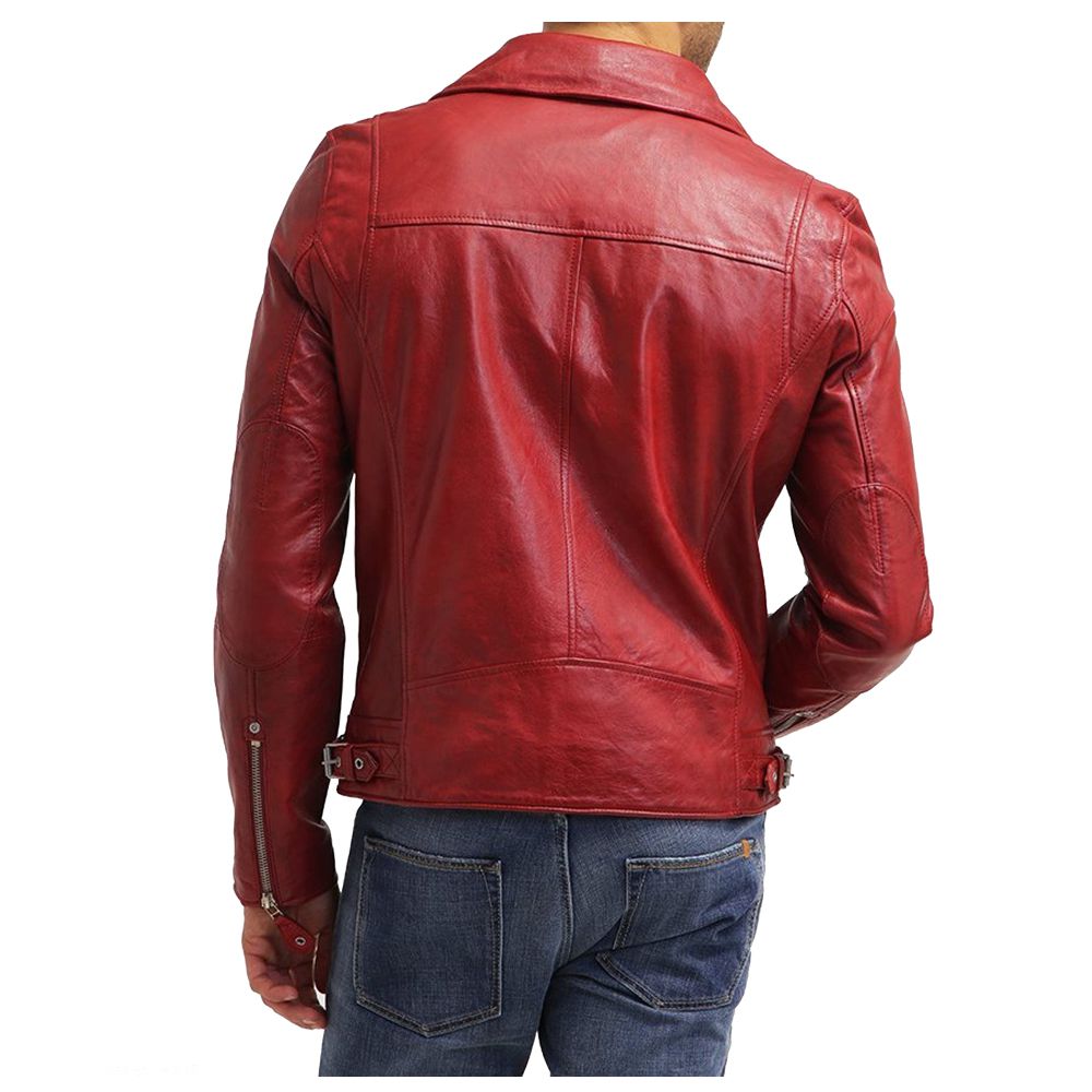 Mens Genuine Lambskin Red Biker Leather Jacket