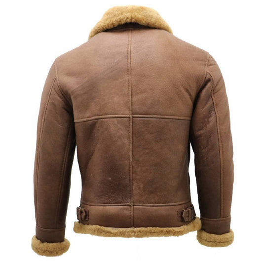 Mens Real Leather Bomber Jacket with Faux Shearling Lining