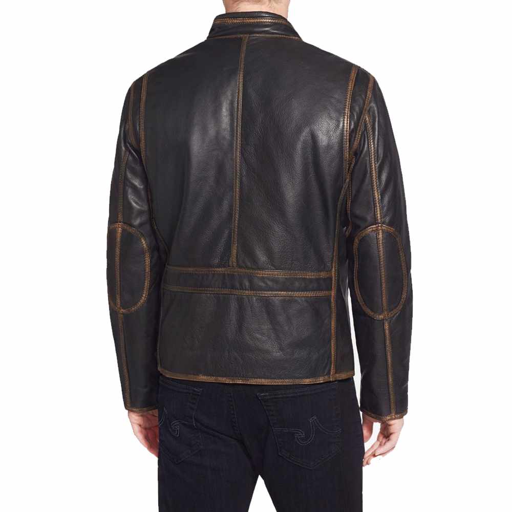 Mens Slim Fit Bomber Vintage Leather Jacket Back