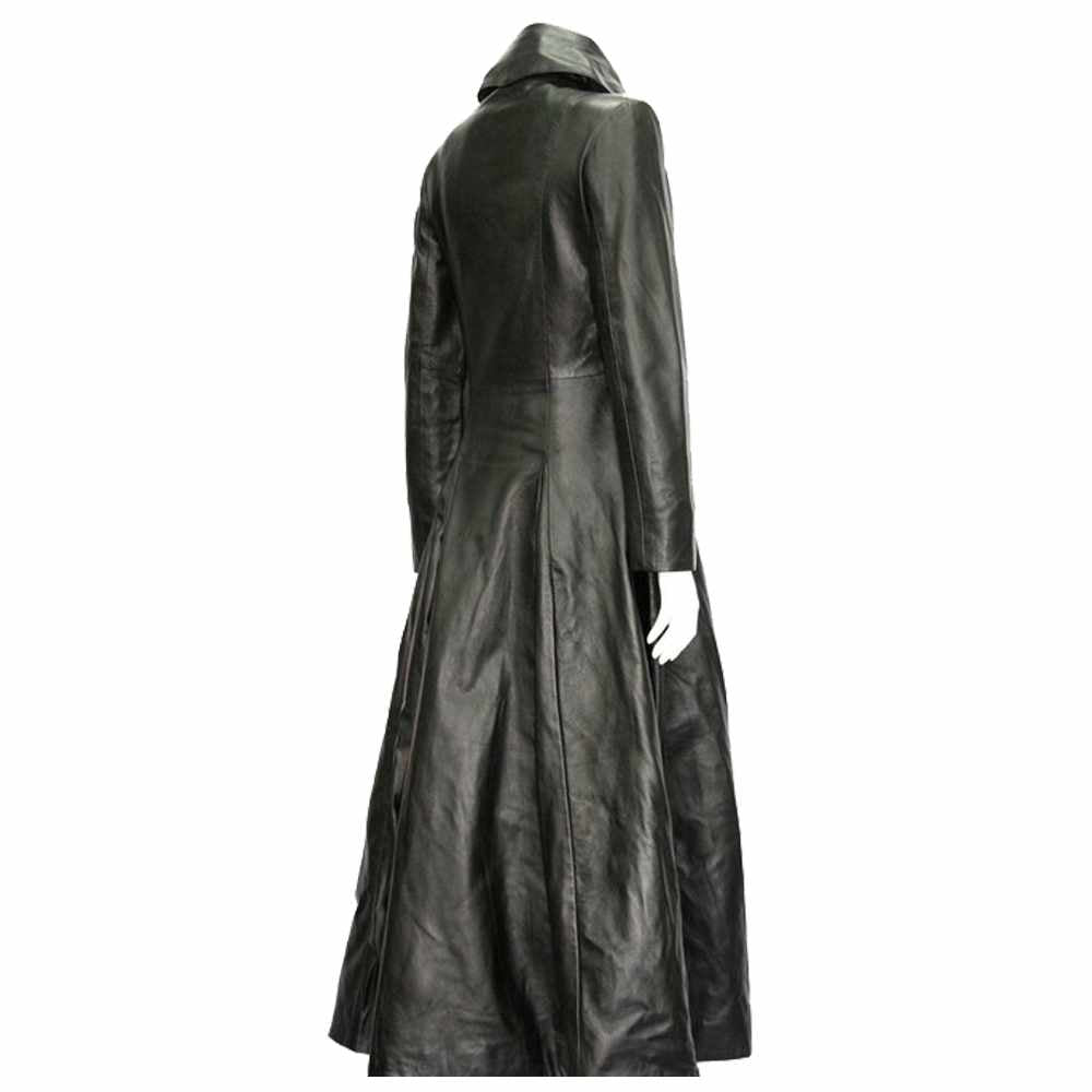 Midnight Black Long Length Fashion Leather Coat Women