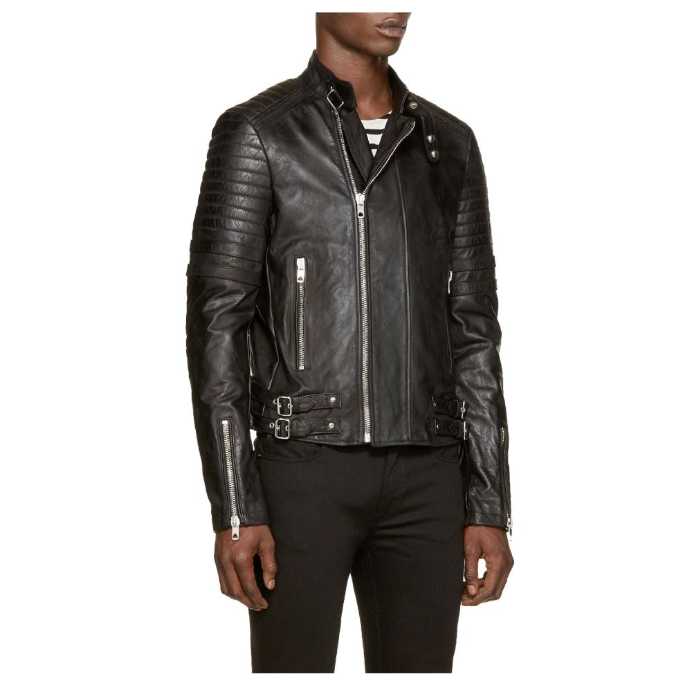 Neck Belt Moto Racer Leather Jacket sideview