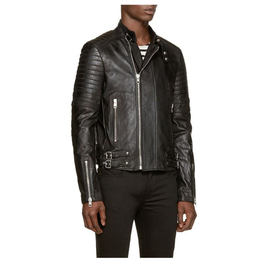 Neck Belt Moto Racer Leather Jacket sideview