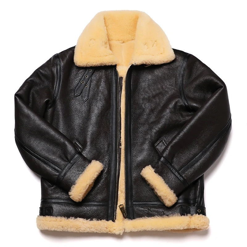 New Brown Shearling Sheepskin Flight Jacket Coat