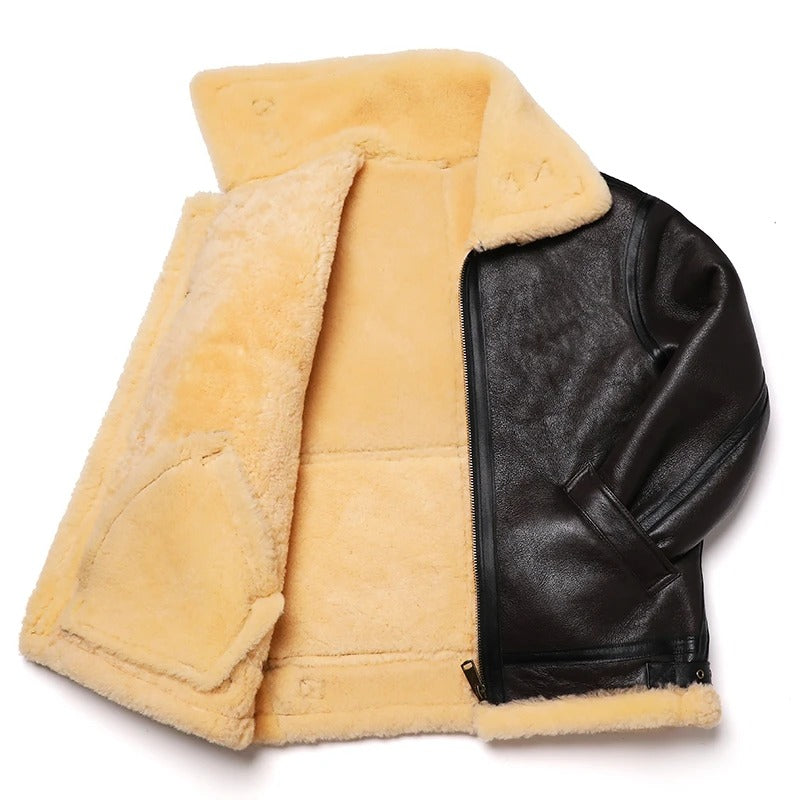 New Brown Shearling Sheepskin Flight Jacket Coat