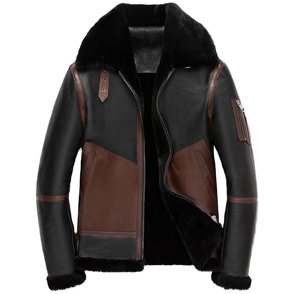 New Men's Black Brown Sheepskin Shearling Jacket