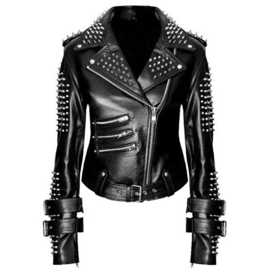 Punk Rock Star Black Spikes Leather Jacket