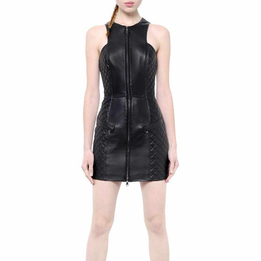 Black Leather Mini Party Dress For Women