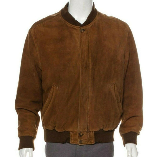 Stylish Brown Suede Leather Bomber Jacket for Men