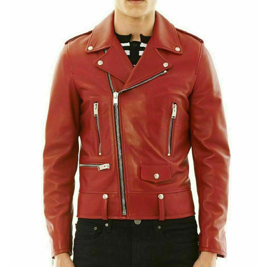 Stylish Men's Red Genuine Leather Biker Jacket Stylish Men's Red Genuine Leather Biker Jacket
