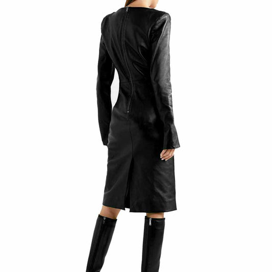V Neck Cocktail Party Leather Dress For Women