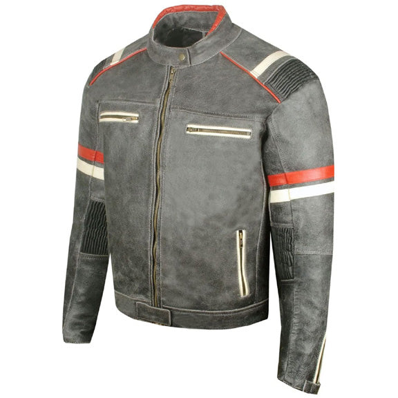 Vintage Cafe Racer Distressed Black Biker Leather Jacket for Men