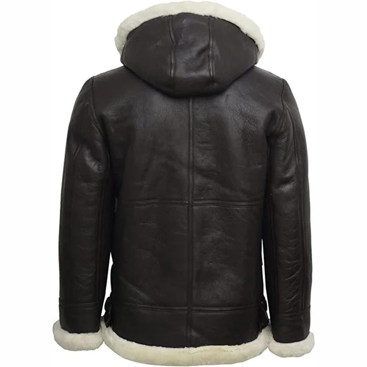 Women B3 Flight Black Aviator Shearling Leather Jacket with Hood