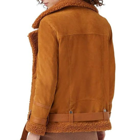 Women B3 RAF Aviator Shearling Suede Leather Jacket