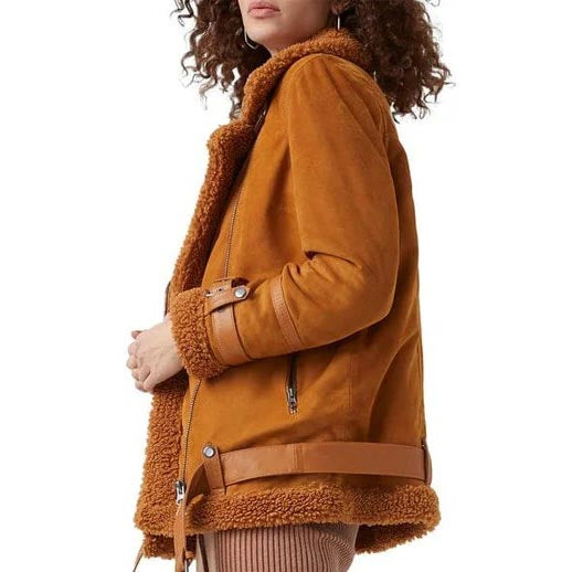 Women B3 RAF Aviator Shearling Suede Leather Jacket