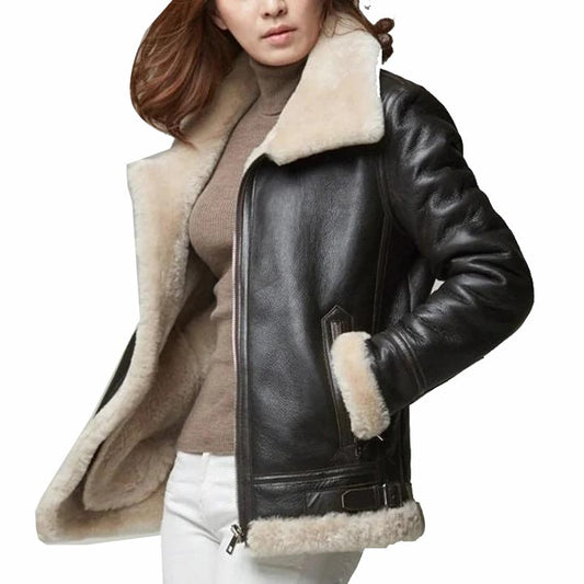 Women B3 RAF Aviator Sheepskin Shearling Fur Coat Jacket