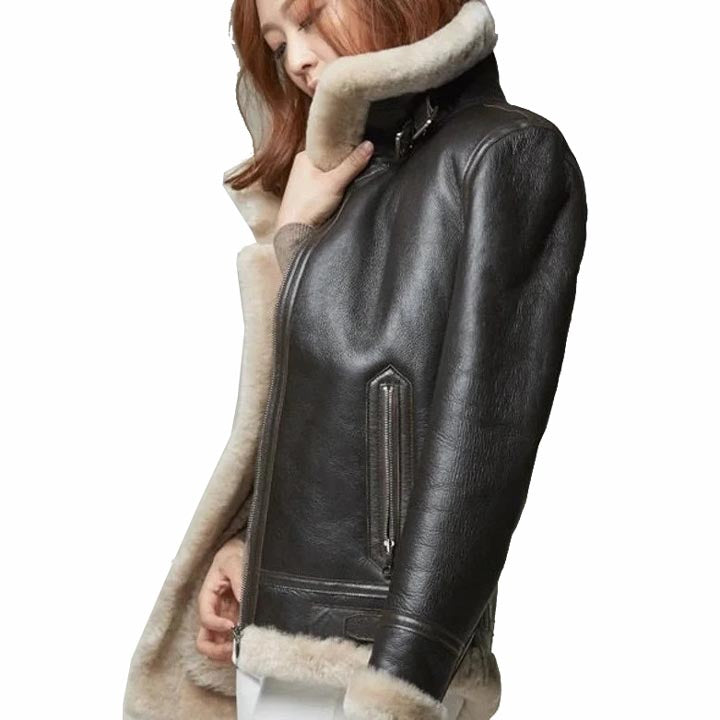 Women B3 RAF Aviator Sheepskin Shearling Fur Coat Jacket