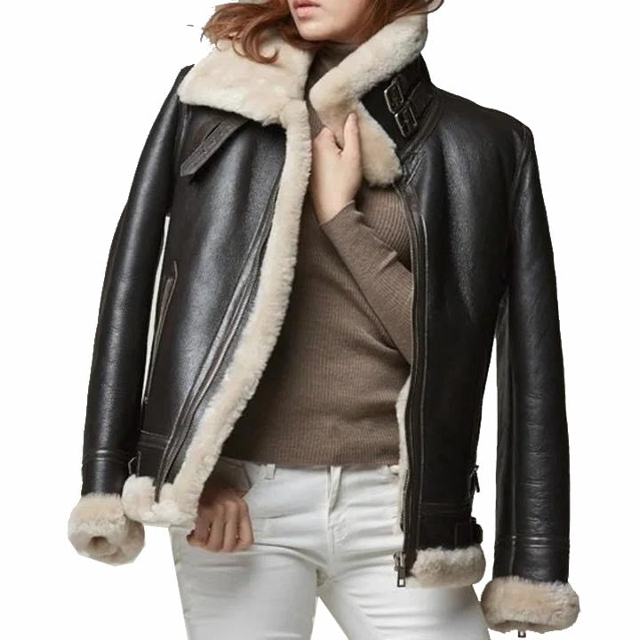 Women B3 RAF Aviator Sheepskin Shearling Fur Coat Jacket