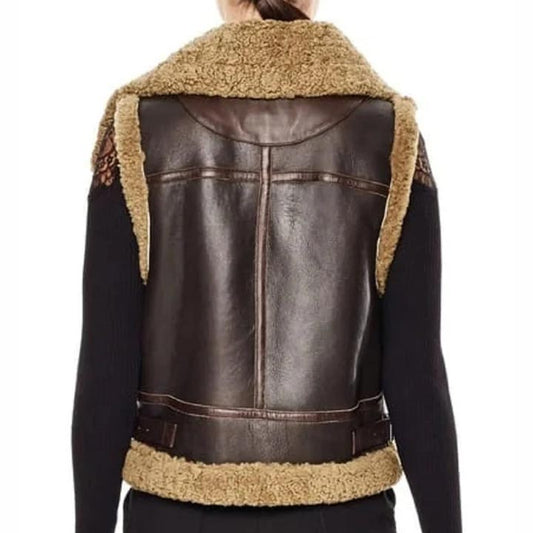 Women Brown B3 RAF Aviator Shearling Bomber Vest