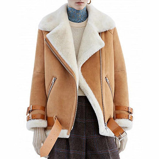 Women Brown RAF B3 Aviator Flight Pilot Shearling Leather Jacket