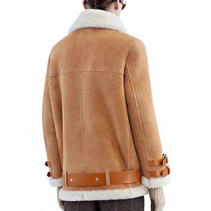 Women Brown RAF B3 Aviator Flight Pilot Shearling Leather Jacket