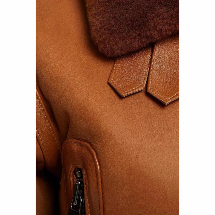 Women Brown Vintage RAF Aviator Flight Pilot Shearling Jacket