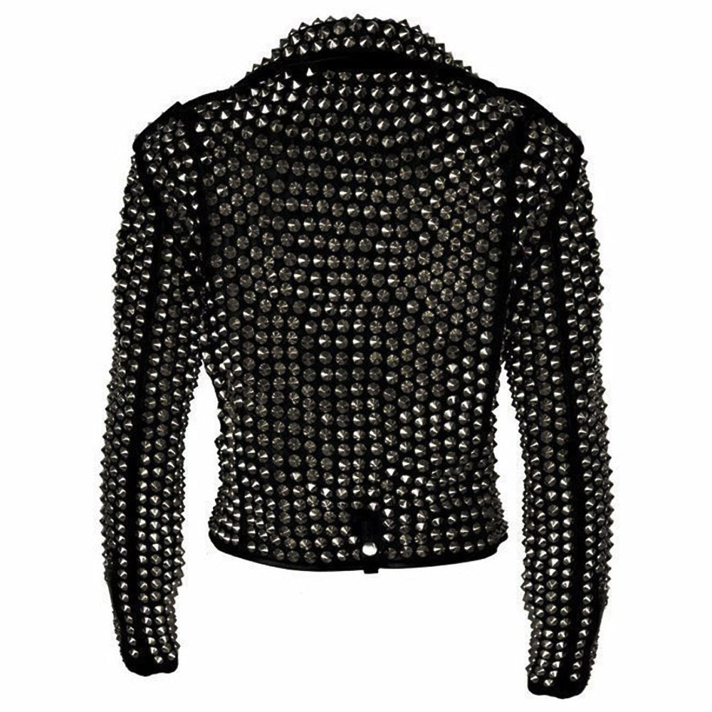Women Golden Studded Heavy Metal Leather Jacket