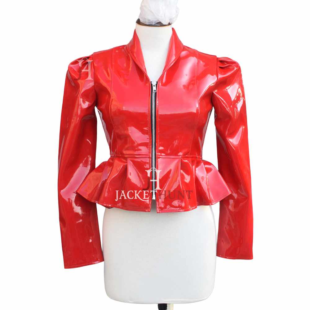 Buy Women's Hot Red Vinyl PVC Leather Mini Dress Jacket Buy Women's Hot Red Vinyl PVC Leather Mini Dress Jacket