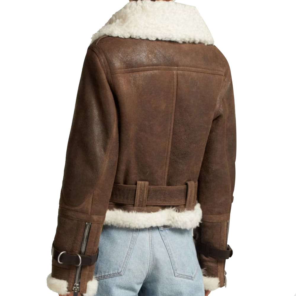 Women Shearling Flight Aviator Brown Leather Jacket