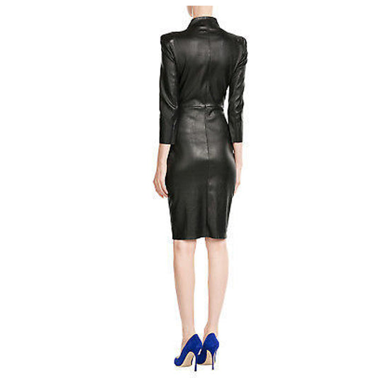 Women Slim Fit Short Body Black Leather Sexy Dress