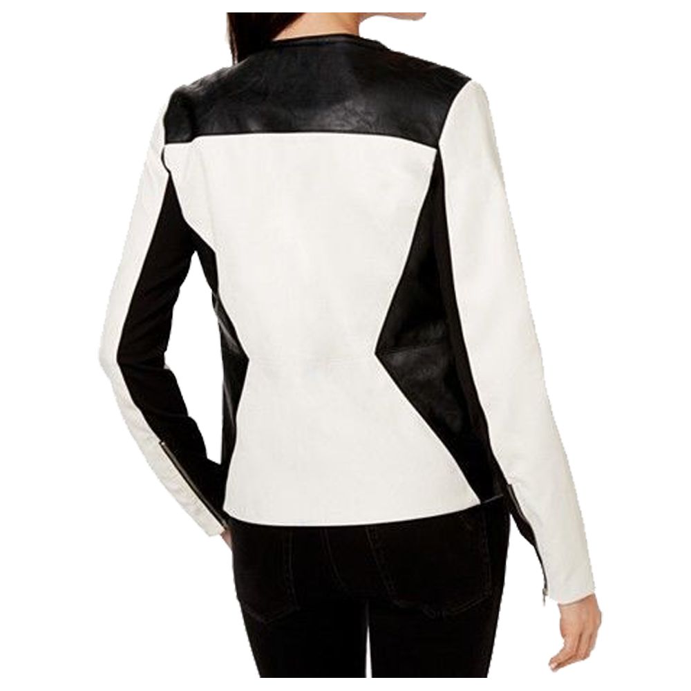 Women Elegant Genuine Leather Jacket Slim Fit back view