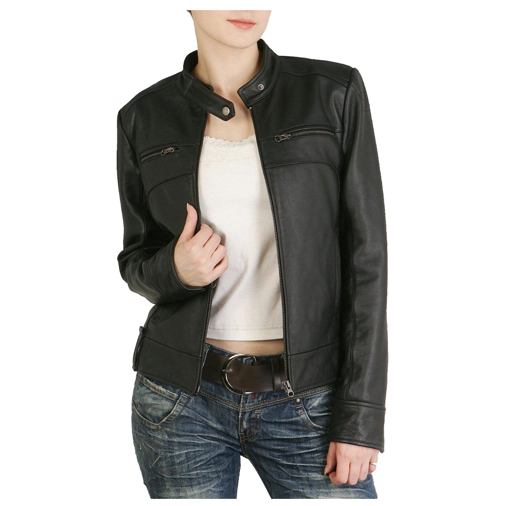 Women Lambskin Leather New Motorcycle Designer Biker Soft Leather Jacket