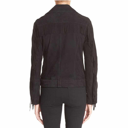 Women Nebbuk Leather Biker Fashion Jacket back